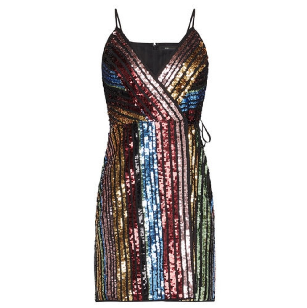 🎁SALE🎁BCBGMAXAZRIA Striped Sequin Wrap Dress